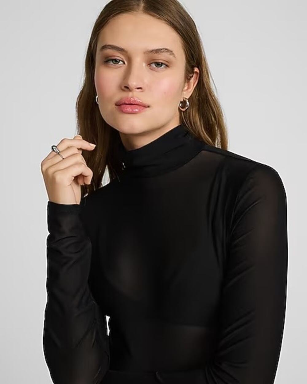 Wolford Semi-Sheer Long Sleeve Turtleneck Black Top Small Club Dance Sexy